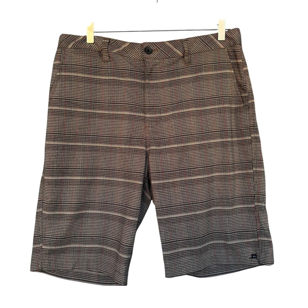 Quiksilver Shorts Men 36 Gray Brown Plaid Walk Dress Golf Casual Stretch Classic